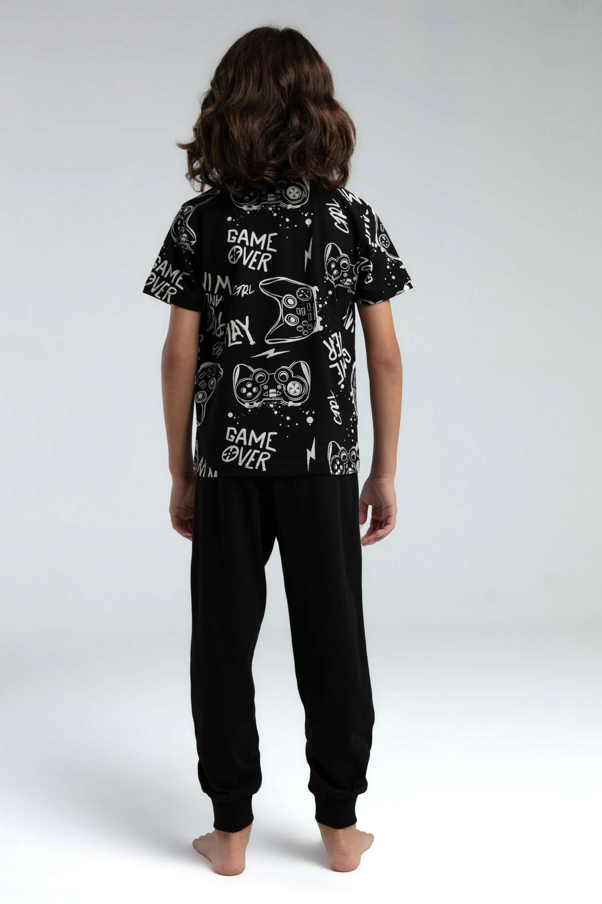 QKK Erkek Çocuk Siyah %100 Pamuklu Pijama Takım fotoğrafı 4 (önizleme)