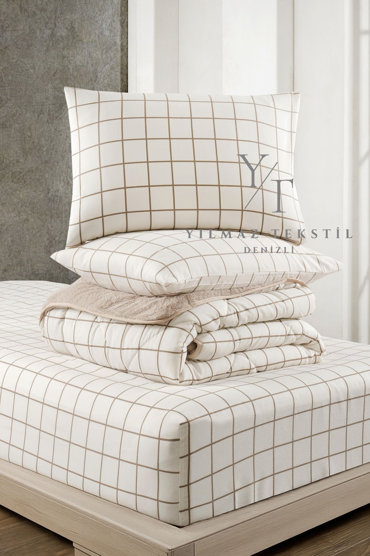Home-Single Welsoft Quilt Sleeping Set Cream Square |   Elastic Sheet |   Dowry Set |   Dowry Team 4