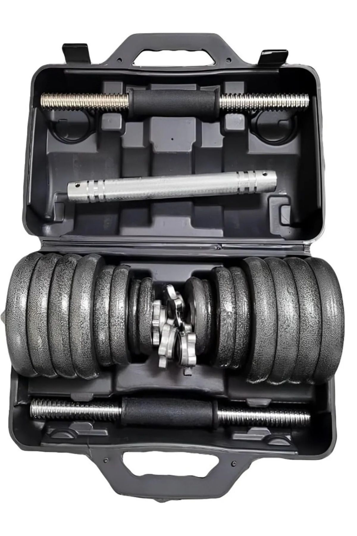 Fitness World-2-in-1 barbell dumbbell set, dumbbell set with adjustable weights, 30 kg, silver 6