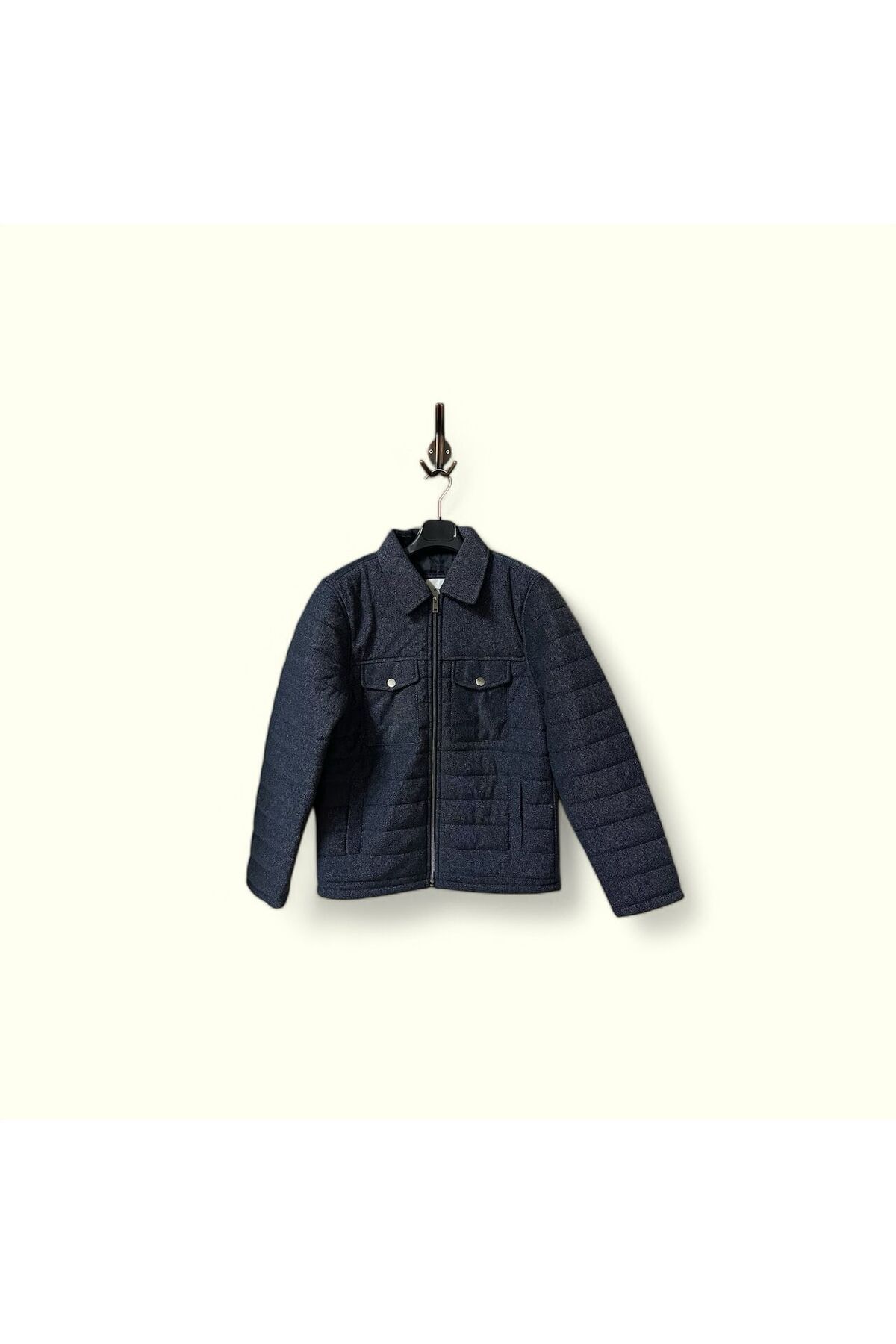 imoop design-Men's Quilted Polo Collar Snap Fastener Knitted Coat 2