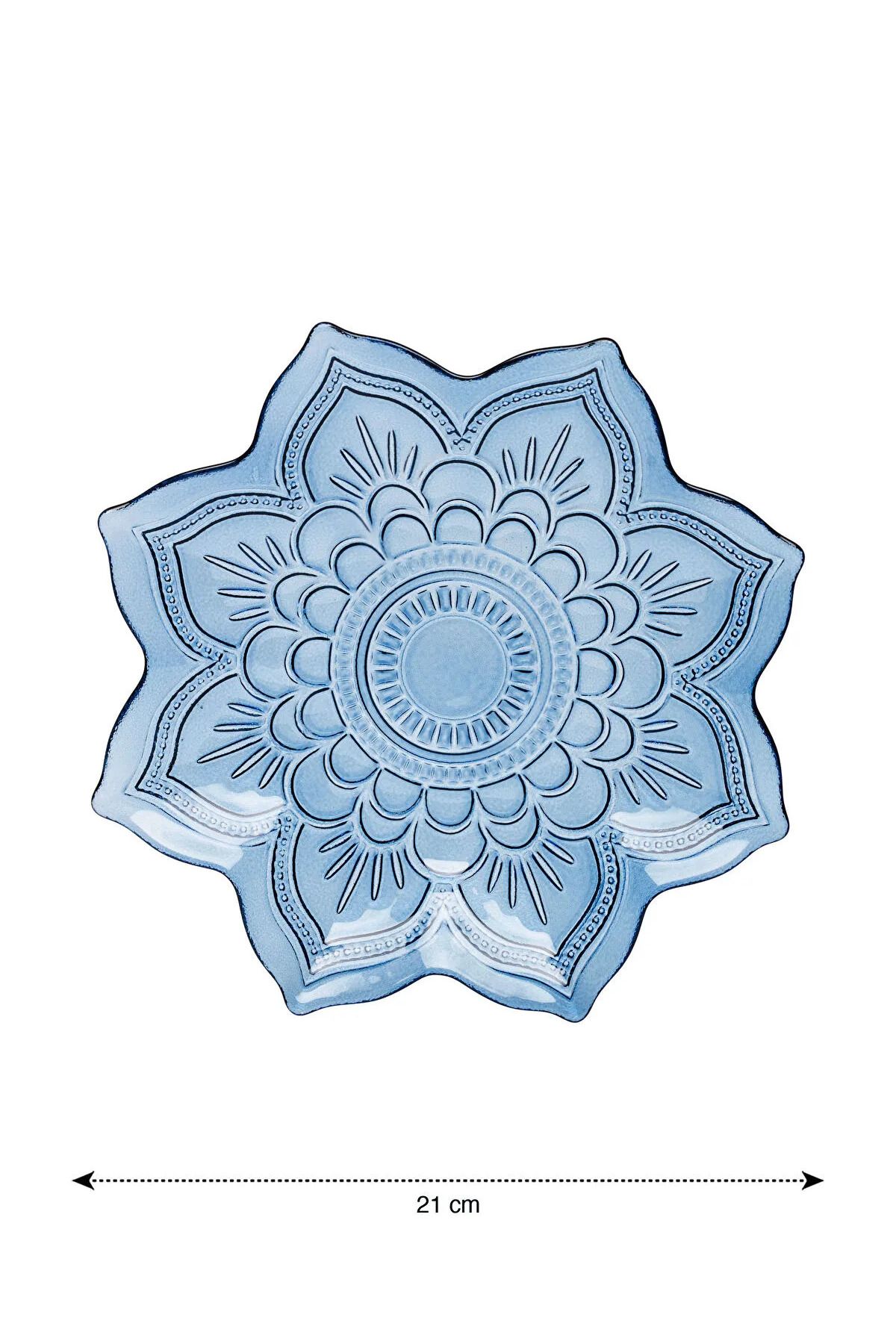 LC Waikiki-Lcw Home Navy Blue Flower Figured Glass Cake Plate Set of 4 21 cm 5
