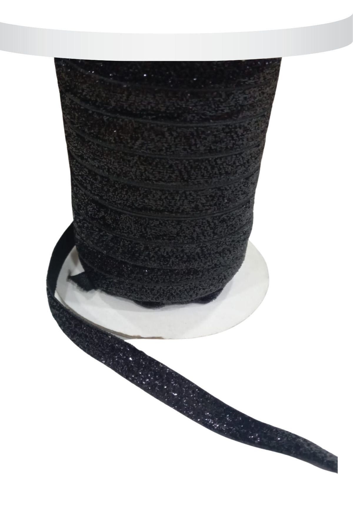 KfksStore Kadife Kurdele Simli 1 cm Siyah 1 Metre