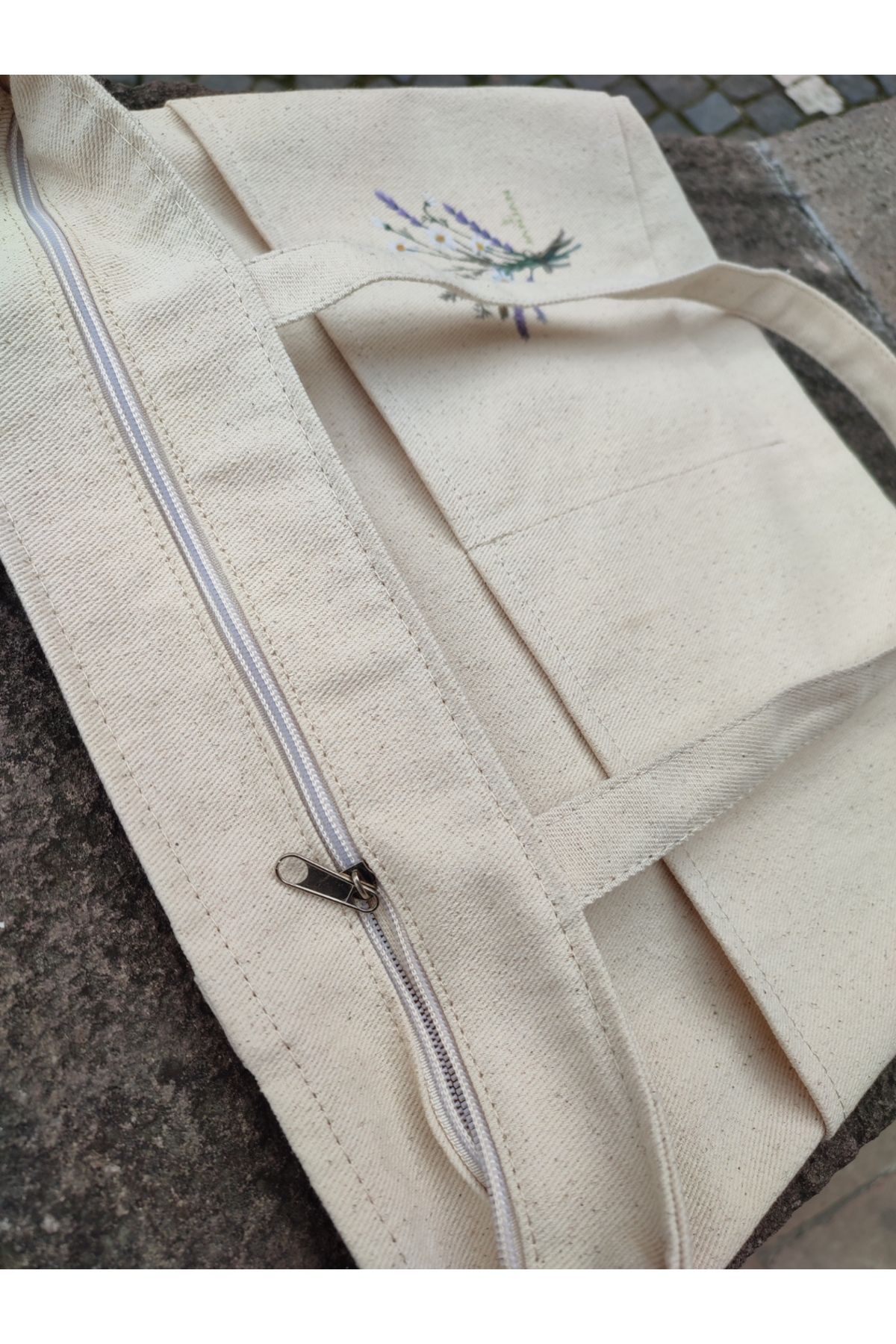 JANJAN-Canvas Bag, Zippered, Front Pocket, Inner Pocket Canvas Tote Bag 3