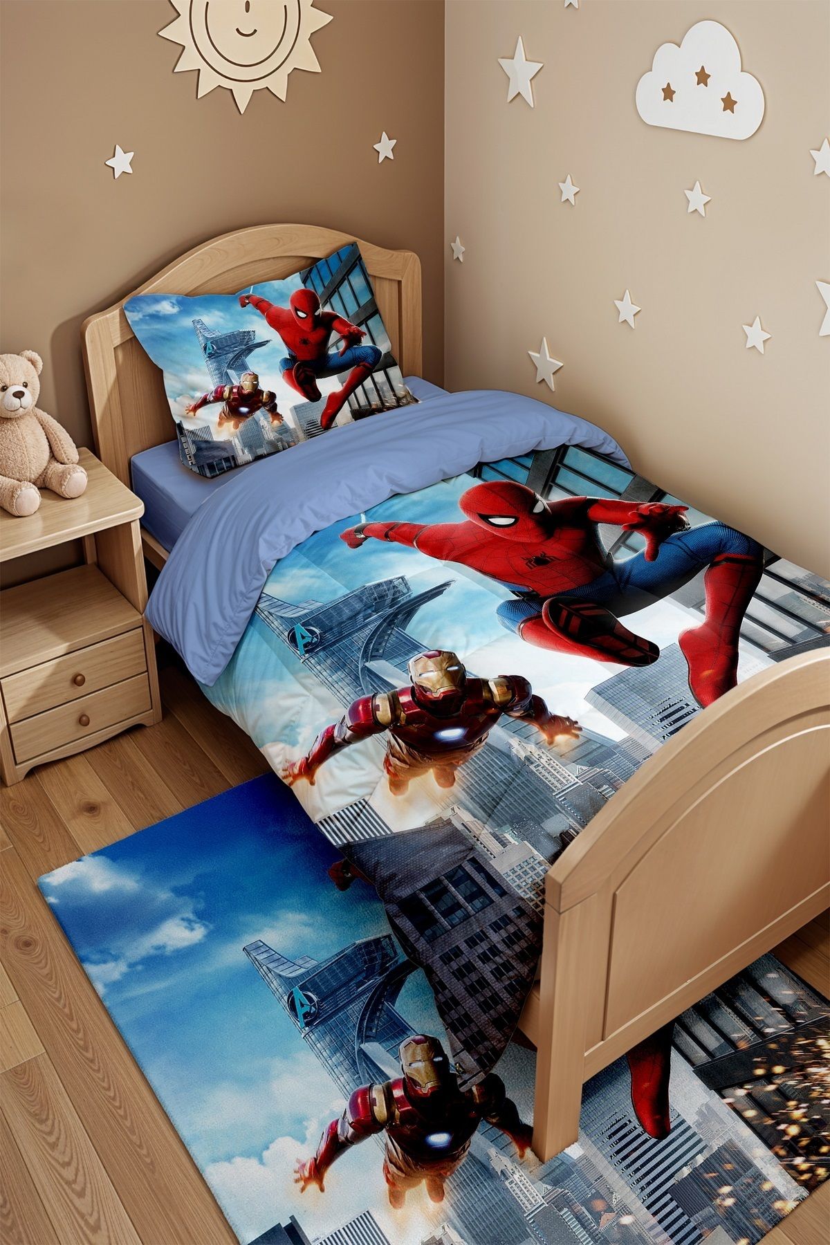 EVPANYA-Iron Man and Spider Patterned Single Duvet and Pillowcase 4