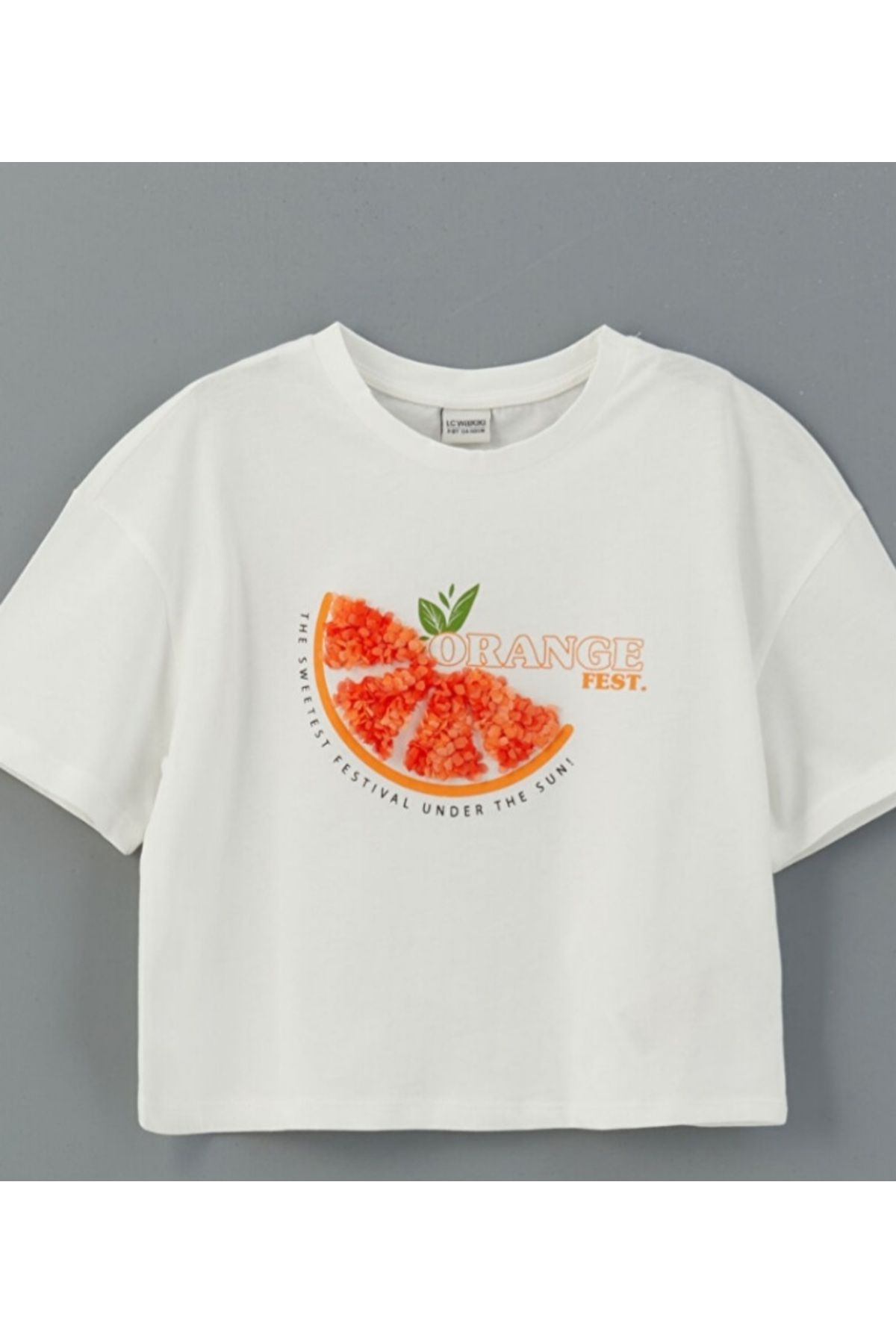 LCW Kids Ekru Bisiklet Yaka Kız Çocuk Tişört ve Şort Etek - 2