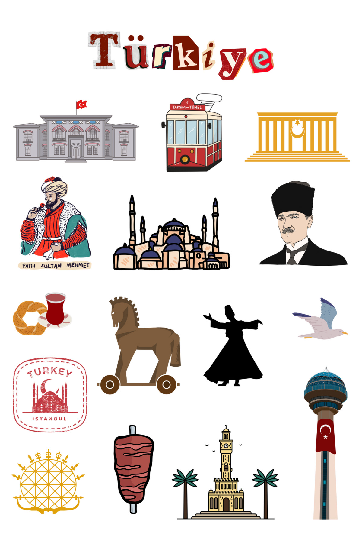 Turkce Sticker ANSHA CRAFTS Türkiye Sticker Seti (3 Sayfa) Bullet Journal - Ajanda ...