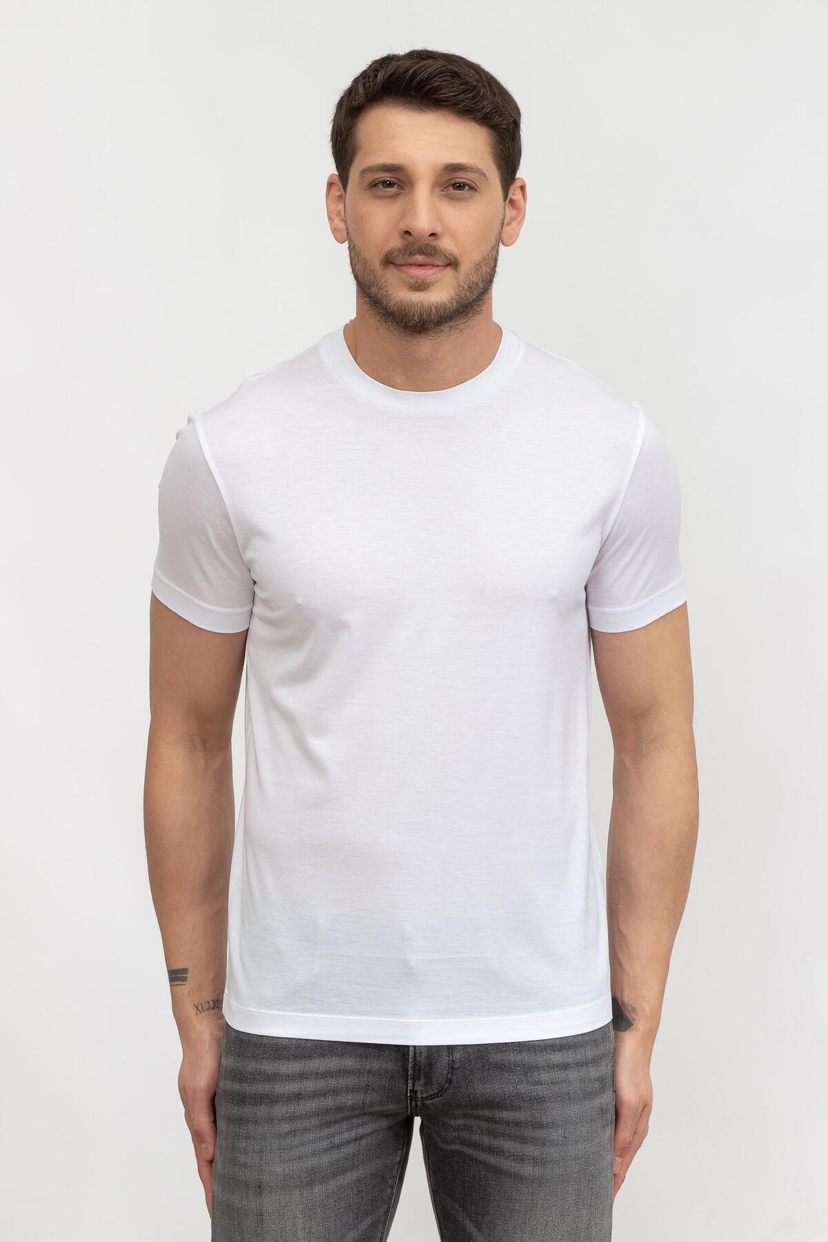 امپوریو آرمانی تی‌شرت مردانه طرح جرسی از جنس پنبه و طرح لوگو سفید 8N1TE8 1JUVZ-0100