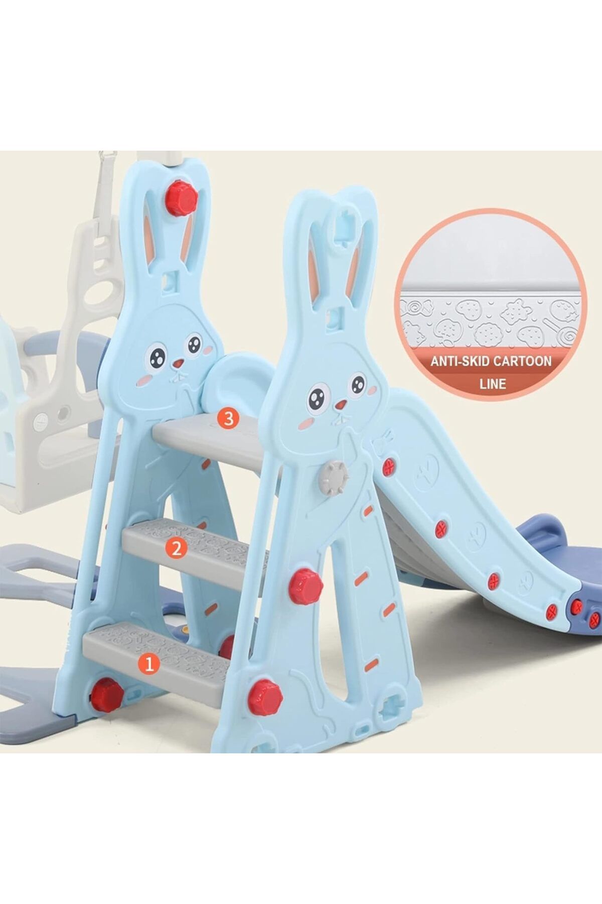 COOYA-3 In 1 Plastic Rabbit Theme Swing And Slide Indoor Play Game Set,143x140x110cm,Rounded Edges 8