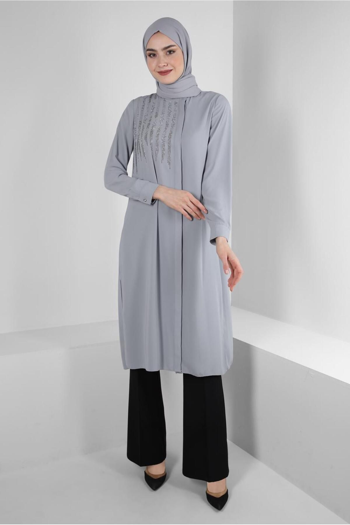 تونیک بلند سنگ دوزی شده با لچک در پهلو 43521 Alvina