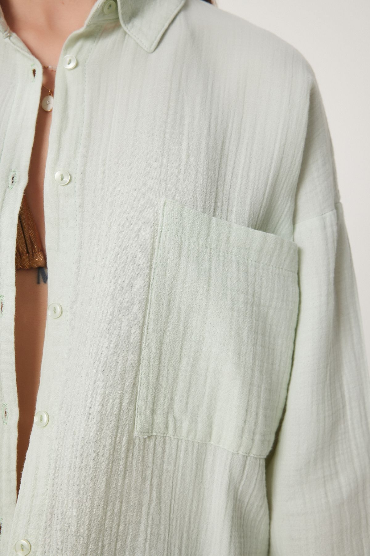 Lovelyİstanbul-Oversize Basic Muslin Shirt Water Green Lmx0002 4