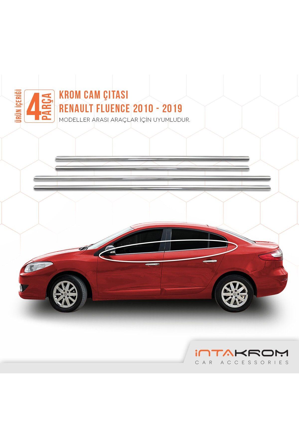 İntachrom Renault Fluence Krom Cam Çıtası 4 Parça 2010 -2019