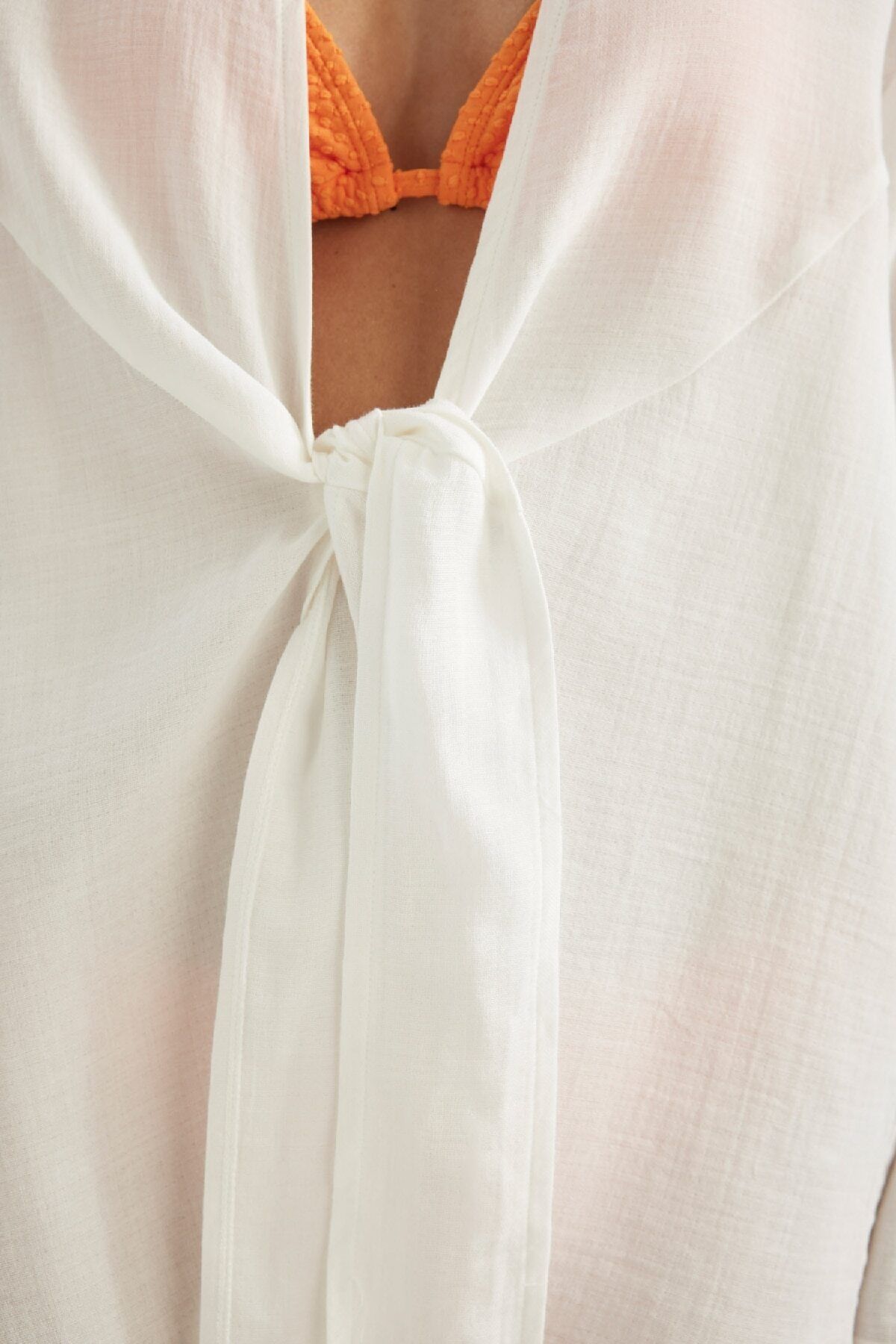 DeFacto-Muslin Front Tie Beach Shirt-Fall in Love B7333Ax24Sm 4