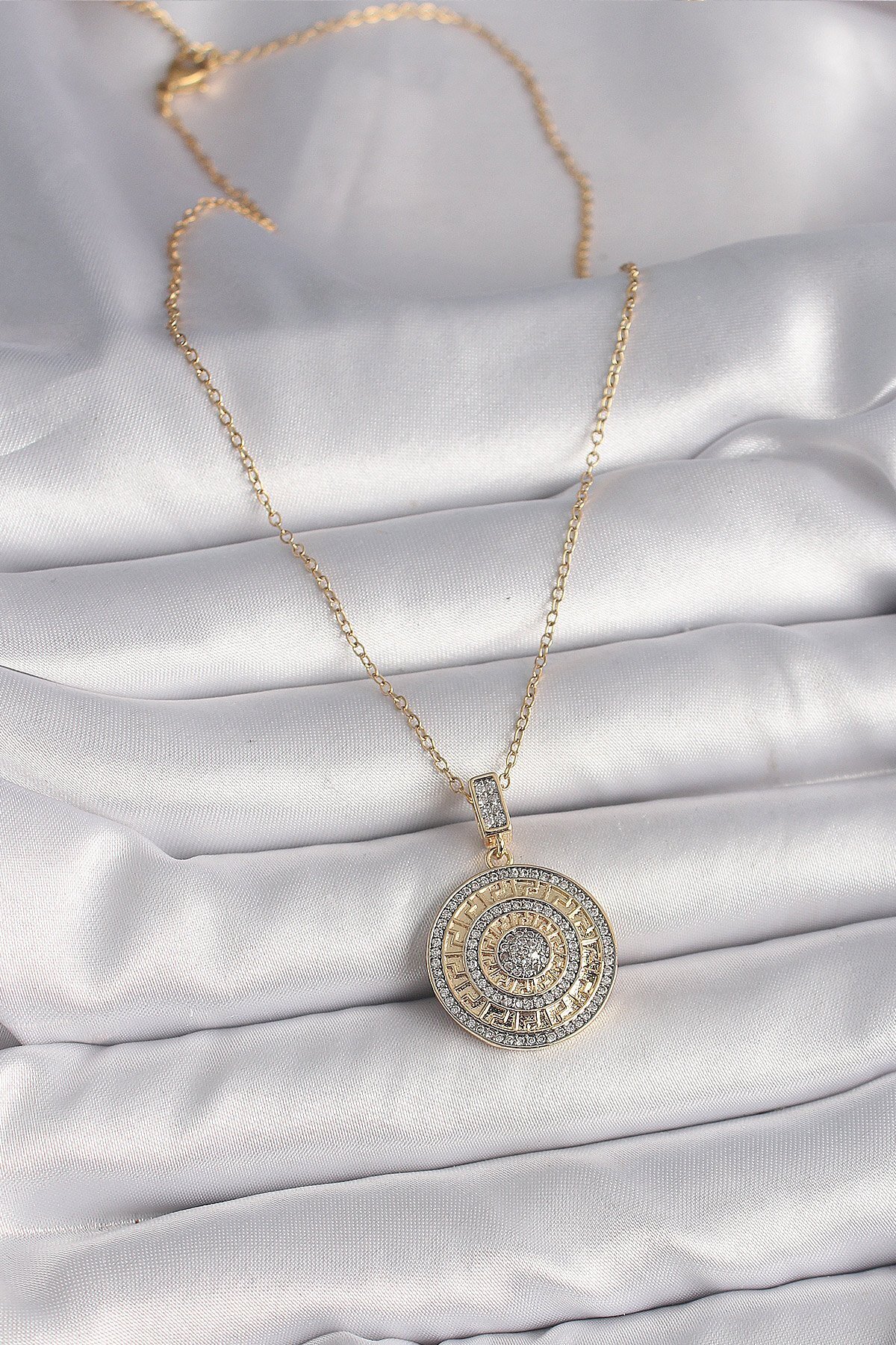 CEKAVE-316L Steel Gold Color Chain Zircon Stone Medallion Model Labyrinth Engraving Women's Necklace 2
