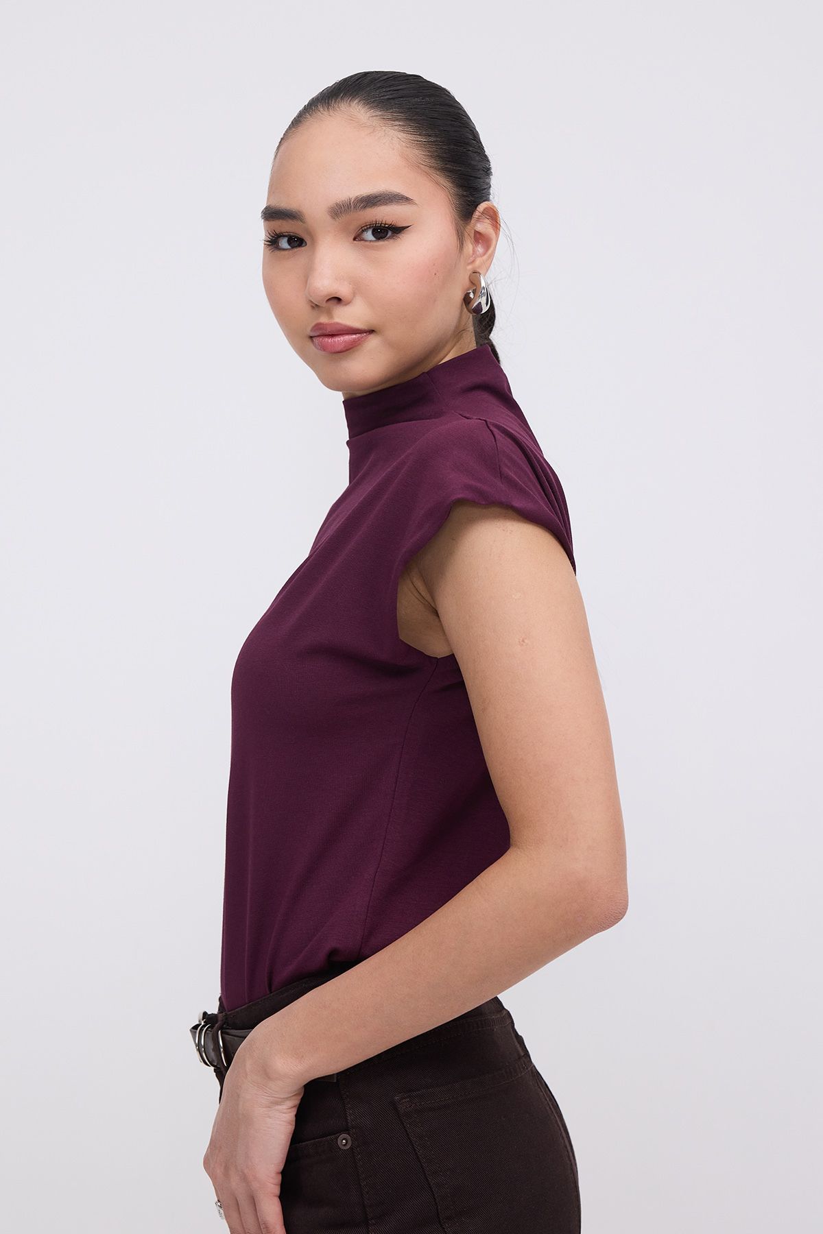 Addax-Stand Collar Basic Blouse B1553-İ11 3