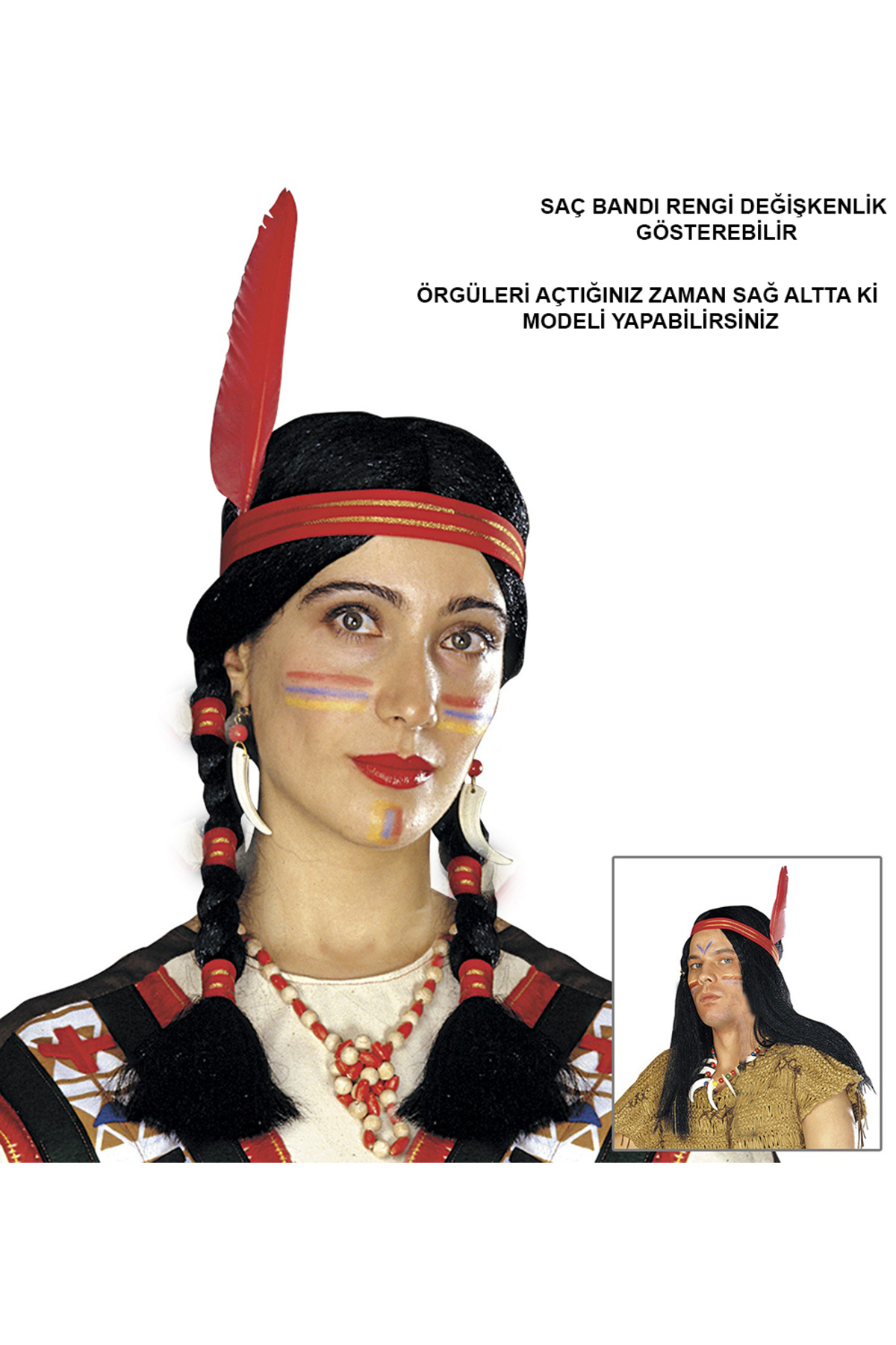 BilfolD Tüylü Örgülü Hint Peruğu Kızılderili Peruğu