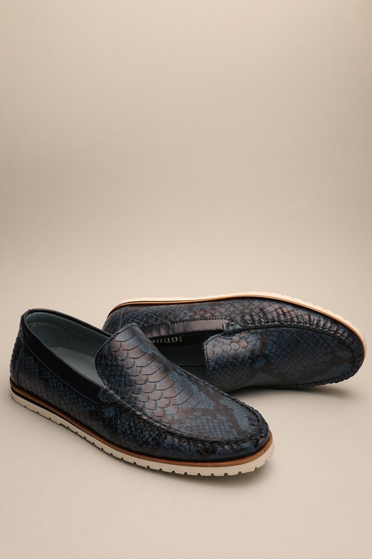Gondol-Pánská pravá kůže Classic Loafer Navy Blue Snake 42 Ttx.633 1