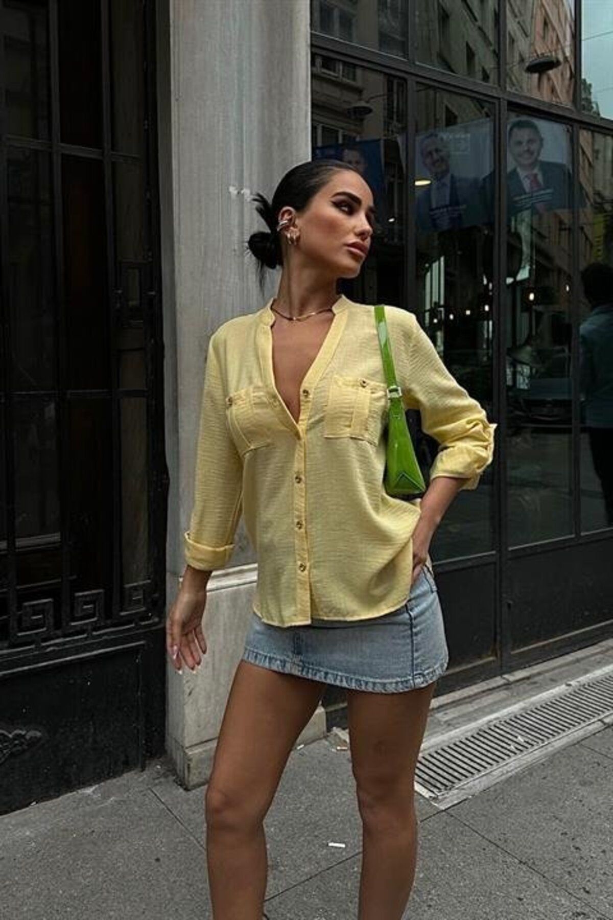 velmorafashion Poulina Flamlı Keten Gömlek 3257-08