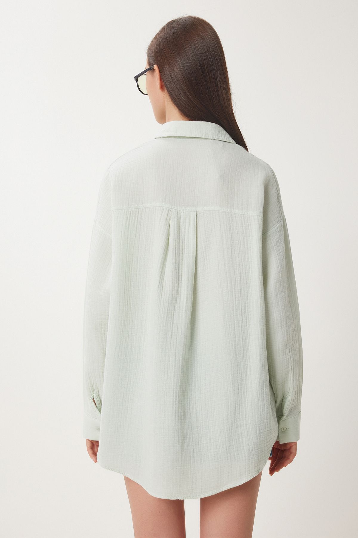 Lovelyİstanbul-Oversize Basic Muslin Shirt Water Green Lmx0002 5