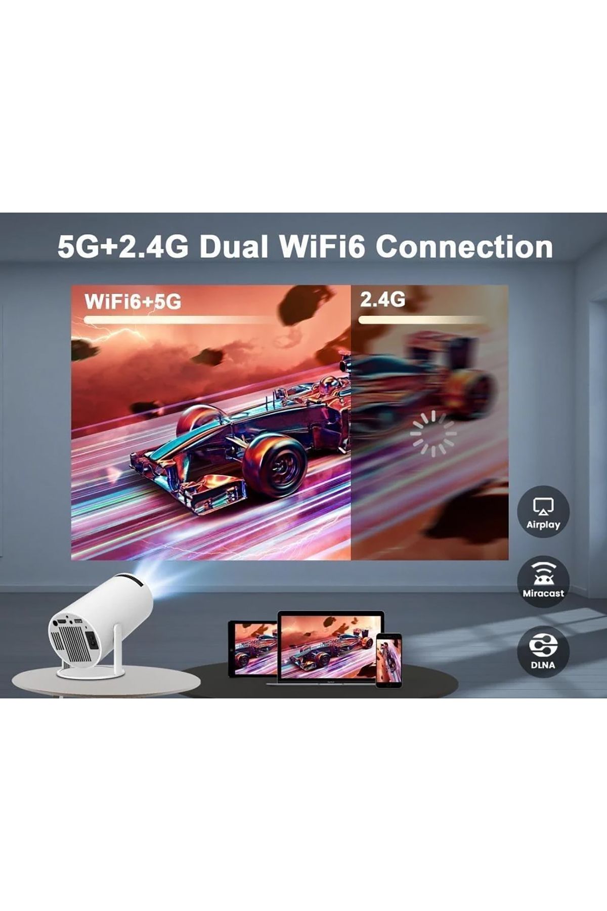 DLC-روجيكتر جهاز عرض صغير محمول بنظام اندرويد 12 يدعم WIFI وبلوتوث 3