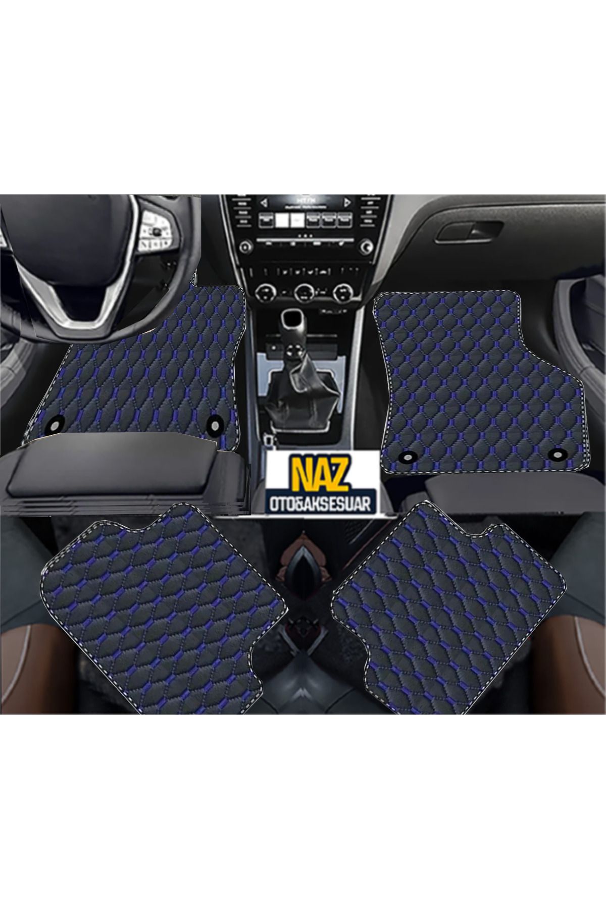 NAZ OTO Fiat Egea HB 2015+ Uyumlu Mavi Dikişli Siyah Deri Paspas