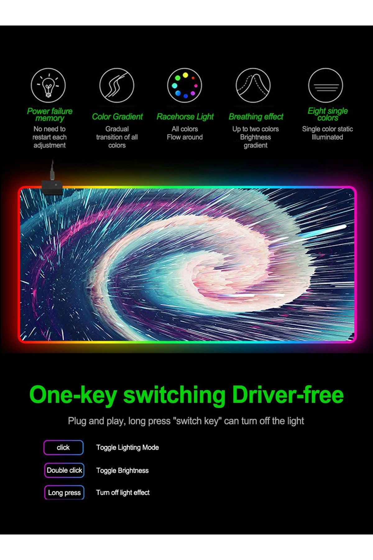 FlashHawk-RGB Gaming Mouse Pad 800*300mm Size,14 LED Modes Extended Large Table Desk Mat Mousepad 3
