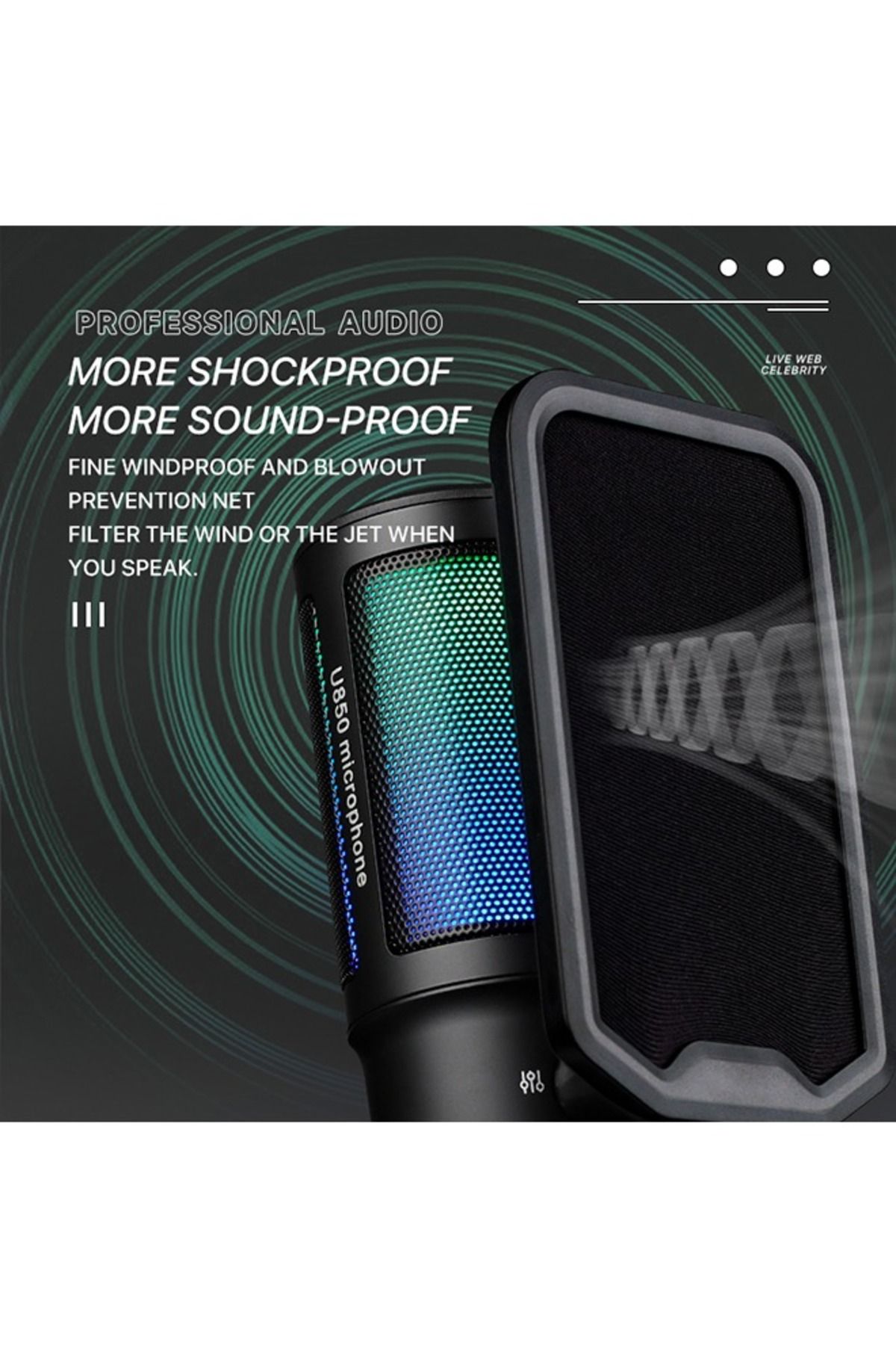 FlashHawk-Gaming USB Microphone for PC PS5,Condenser Mic with Quick Mute,RGB Indicator 4