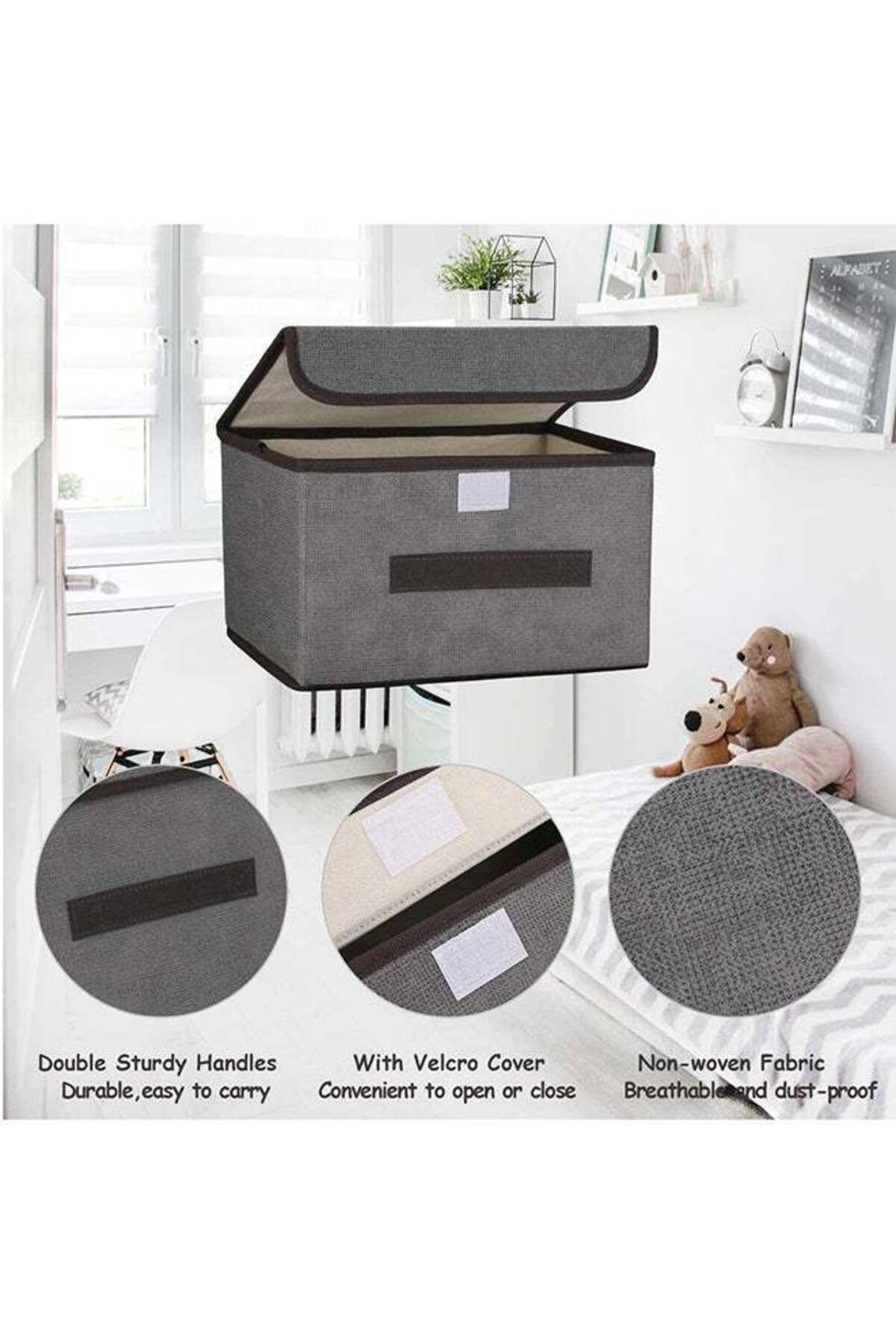 COOYA-4 Pack Foldable Storage Boxs, With Lids, Strong and Durable, Polypropylene, for Save Space, Gray 3