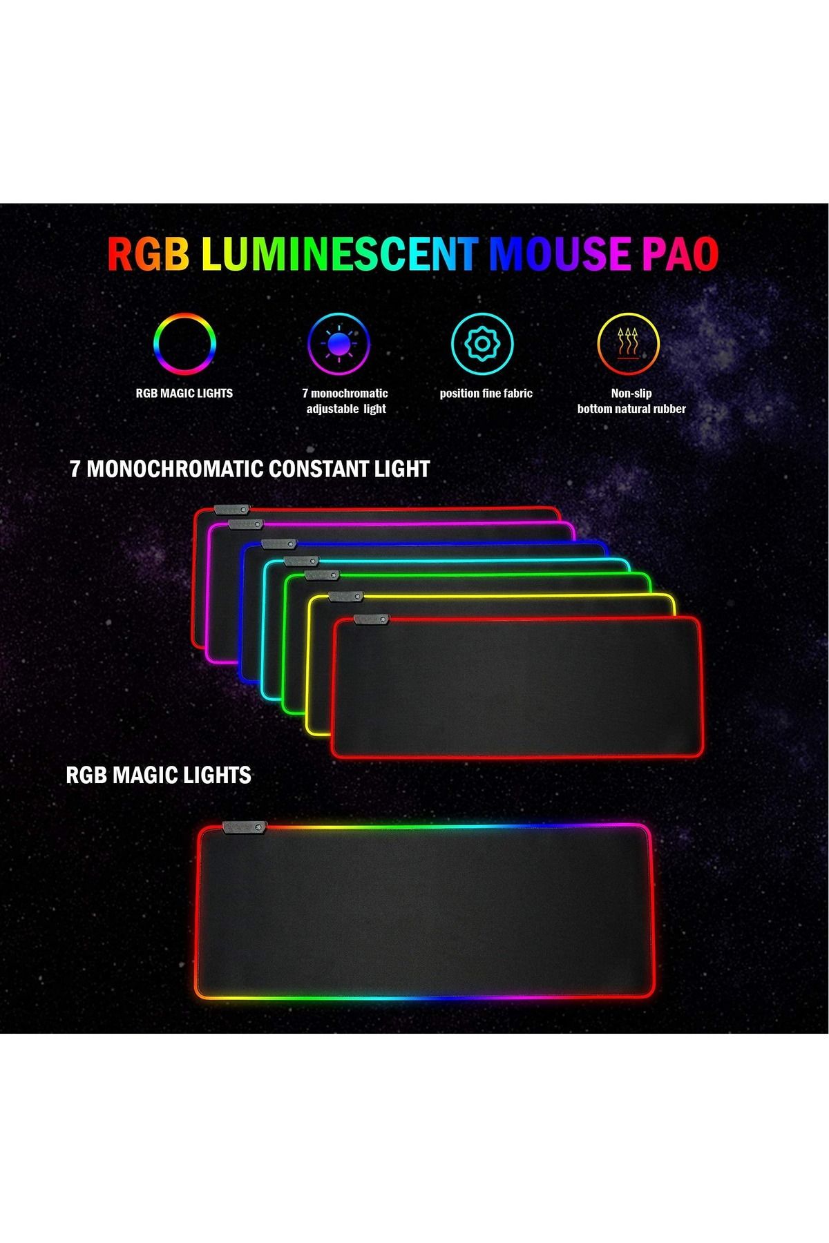 FlashHawk-Large RGB Gaming Mousepad with Nonslip Base 14 Kinds of RGB Lights Mode for Live Broadcasting 3