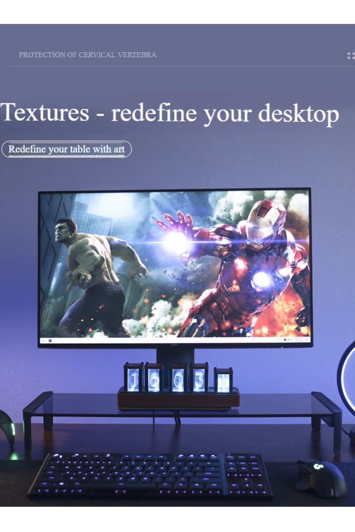 FlashHawk-Monitor Riser Stand with USB 3.0 Hub,Tempered Glass Desk Storage Stand Support 3