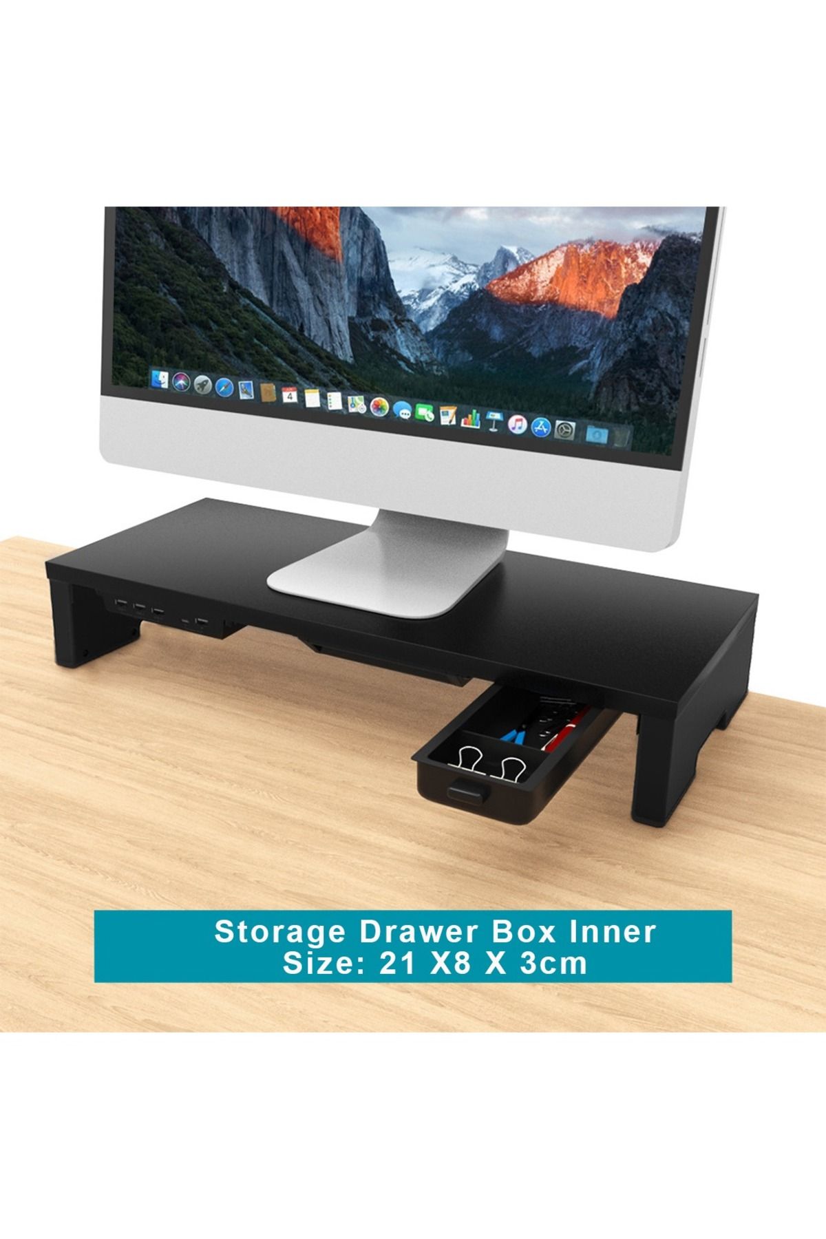 FlashHawk-Monitor Stand Riser,Desk Shelf Riser with Storage Drawer and Tablet Phone Hold 4