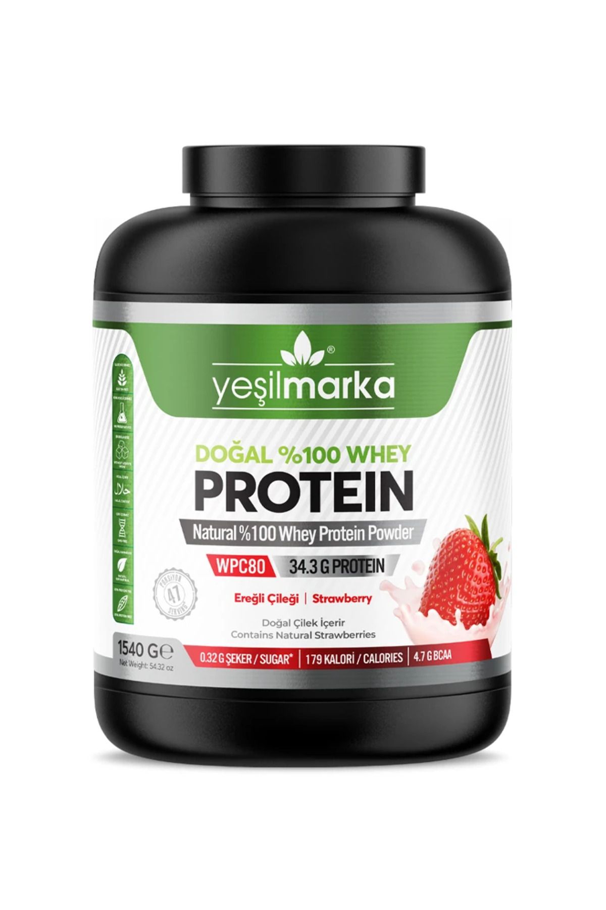 yeşilmarka-Natural Whey Protein Powder– Agate Strawberry 1540g- Contains Real Strawberry- High Protein 2