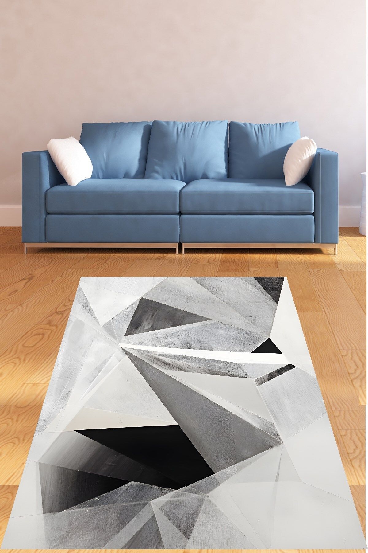 on the clouds Siyah Beyaz Geometrik Mermer Desenli Yıkanabilir Kaymaz Taban Leke Tutmaz Salon Halısı Yolluk