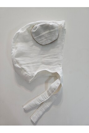 Atölye Hamarat Çift katlı Muslin Kumaş Bonet Ayıcık Kulaklı şapka %100 Organi...