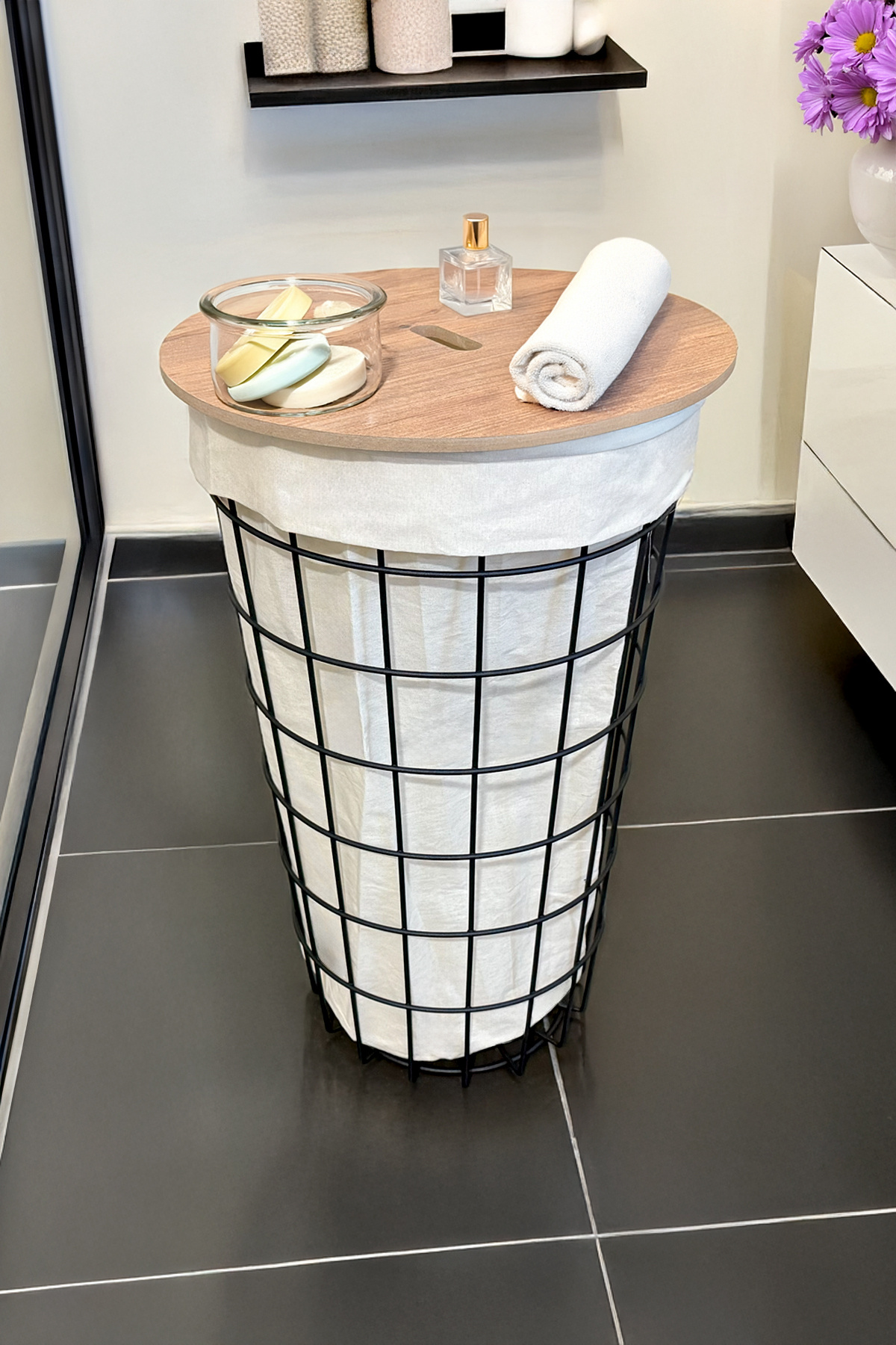 YAPKAR Metal Sehpa Tel Çamaşır Sepeti Çok Amaçlı Dekoratif Kumaşlı Tel Kirli Sepeti Ve Saklama Kutusu Lüks