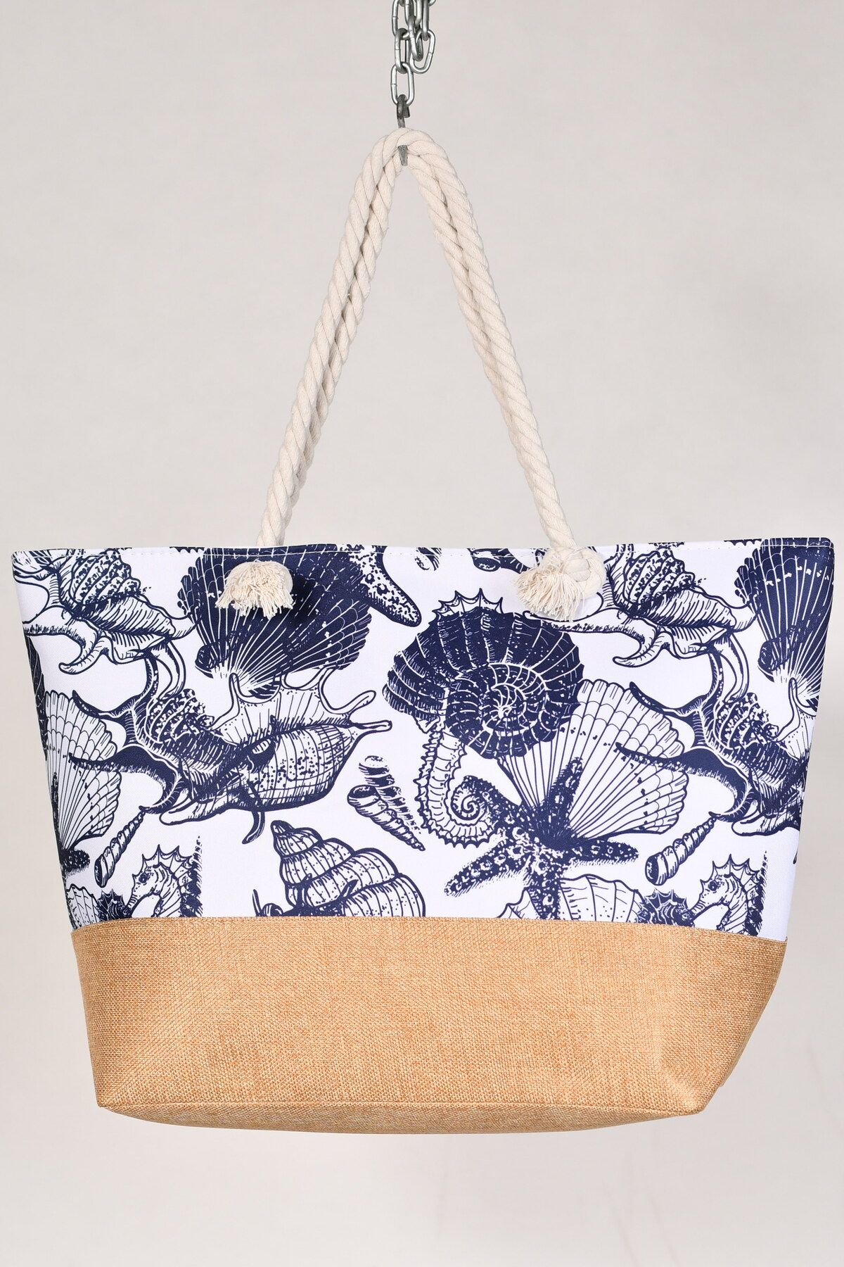 Generic-Stylish beach bag with a linen lining and a hemp rope handle, large capacity, water resistant 6