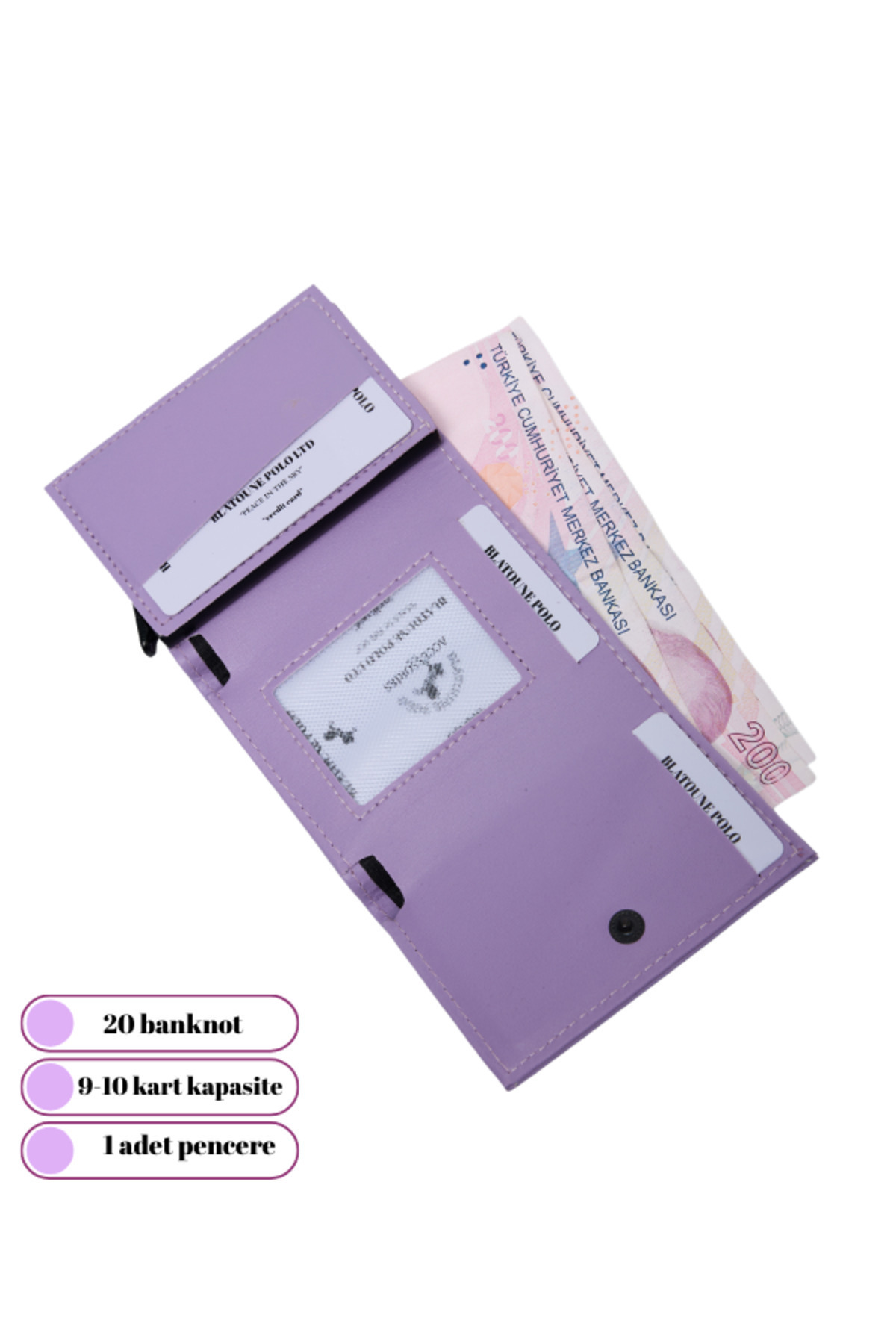 Blatoune Polo RFID Korumalı Kadın Lila Otomatik Mekanizmalı Hırsızlık Korumalı Para Bölmeli Kartlık Cüzdan görsel 3