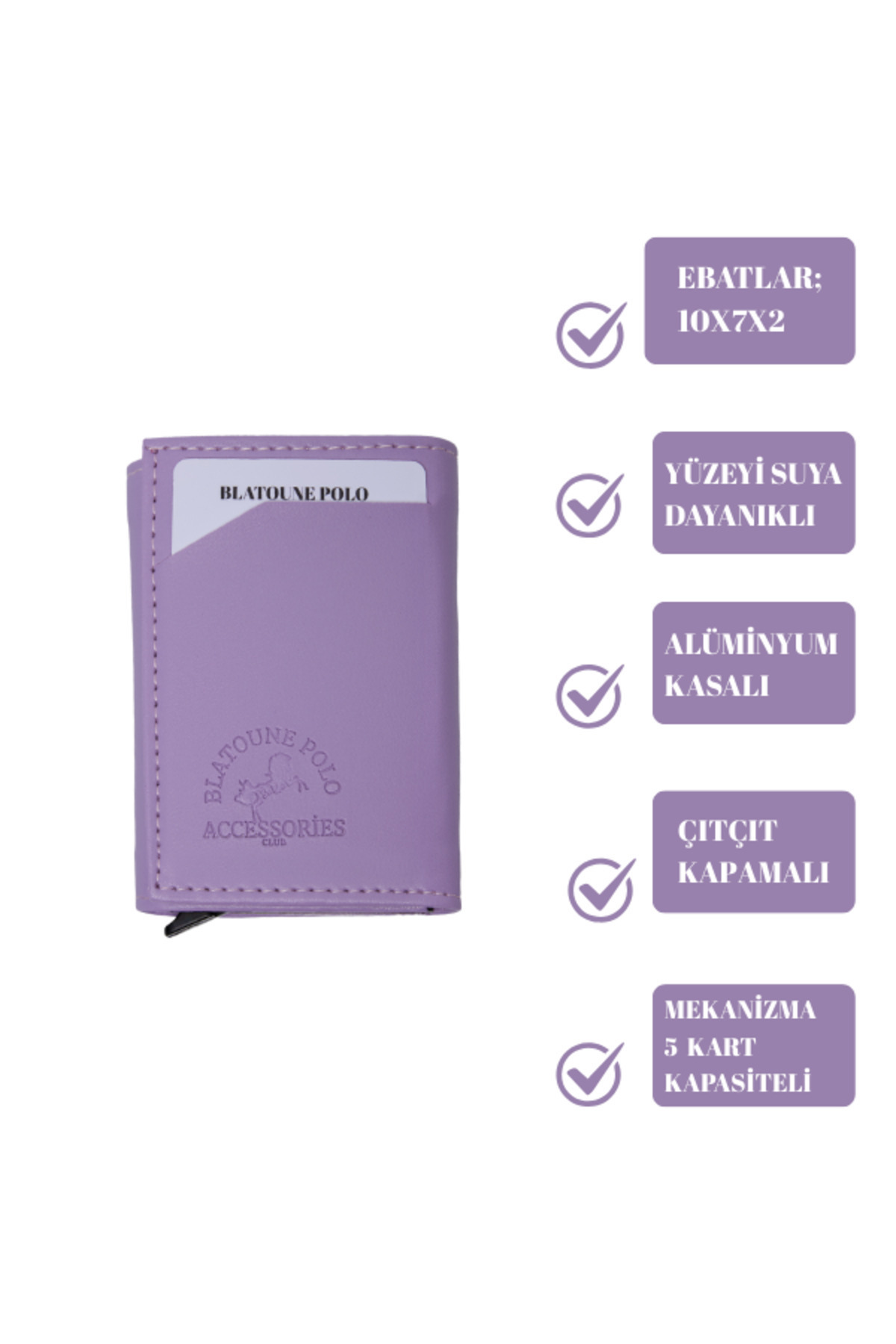 Blatoune Polo RFID Korumalı Kadın Lila Otomatik Mekanizmalı Hırsızlık Korumalı Para Bölmeli Kartlık Cüzdan görsel 2