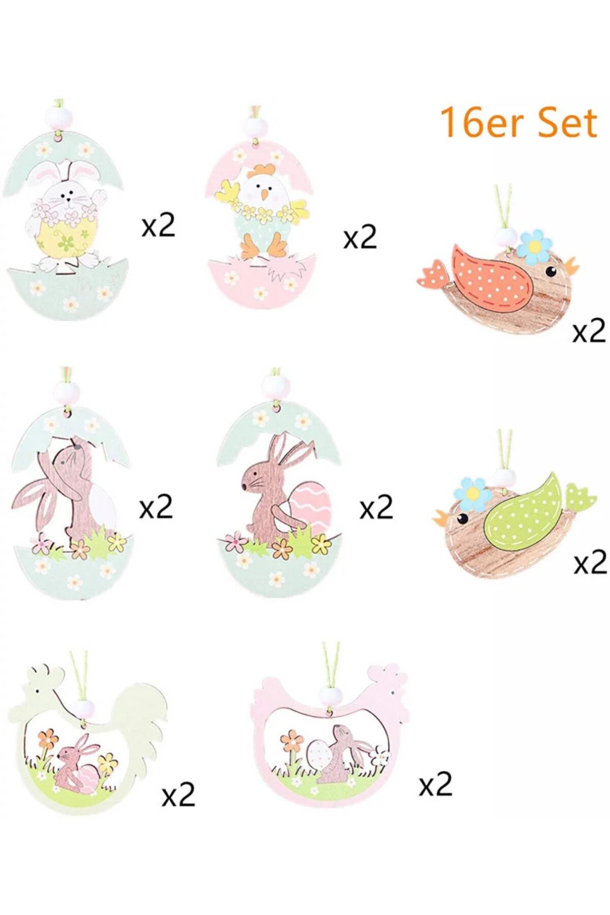 Super Idee-Set 16 pandantive Super Idea Paste, lemn, multicolor, 7,5 x 6 cm 5