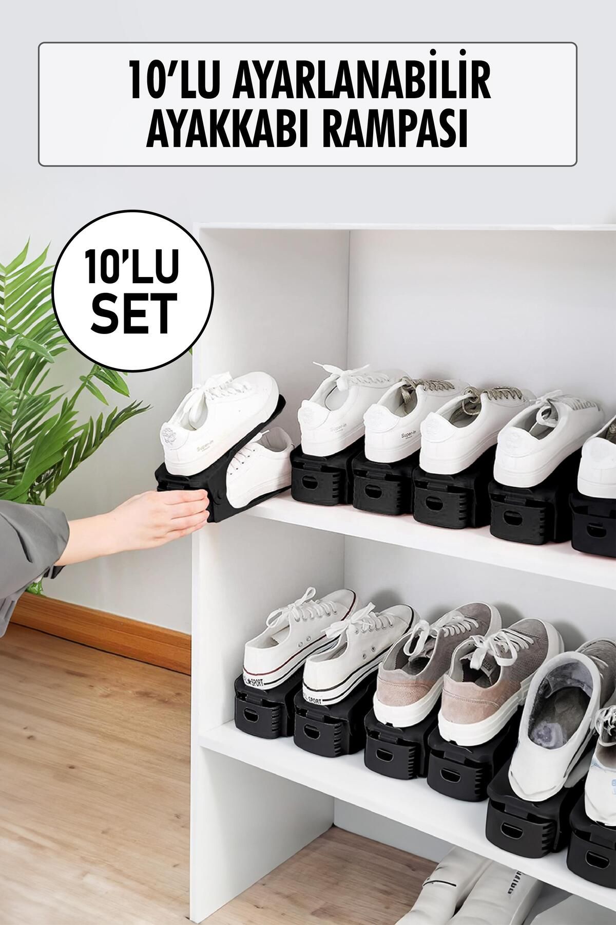 Shop58 10 Lu Set Ayarlanabilir Ayakkabı Rampası & Ayakkabılık Düzenleyici & Organizer
