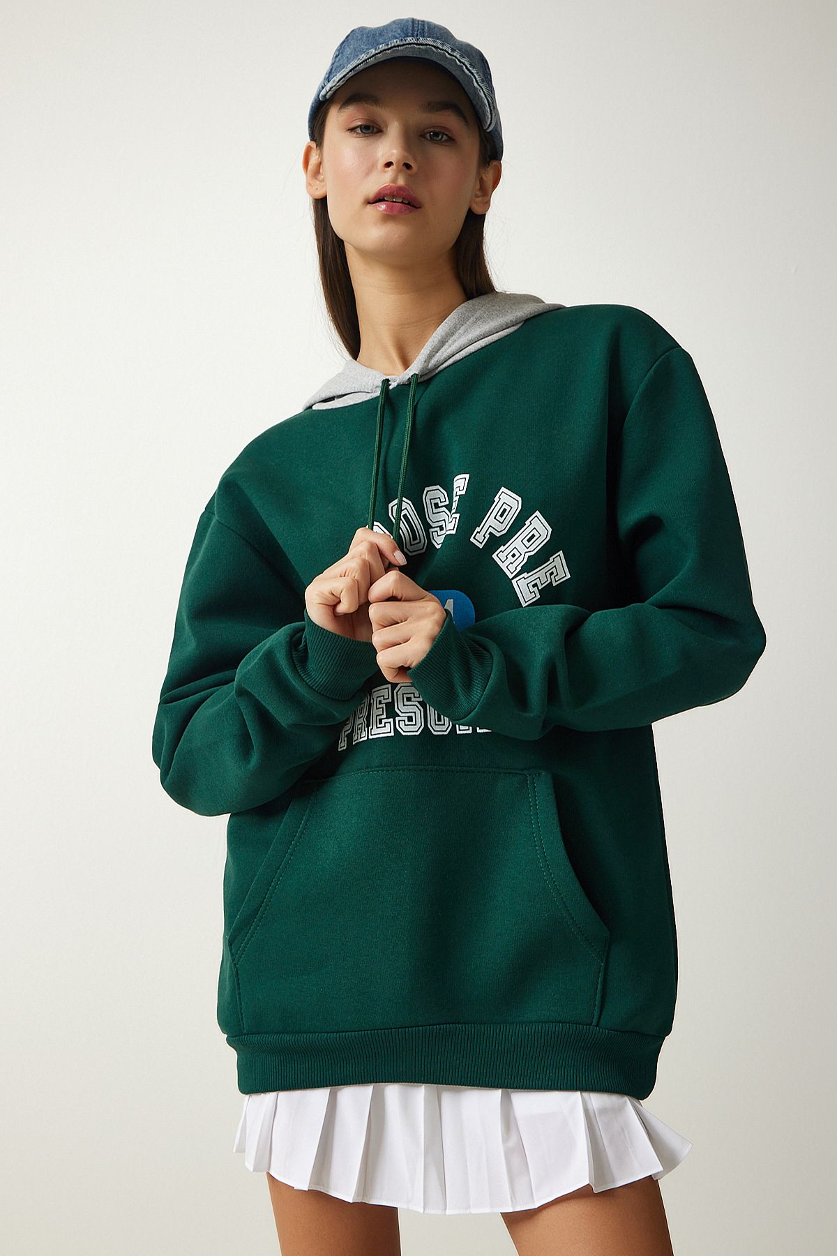 Lovelyİstanbul-Hooded Rose Gold Printed Sweatshirt Emerald Green Low0034 2