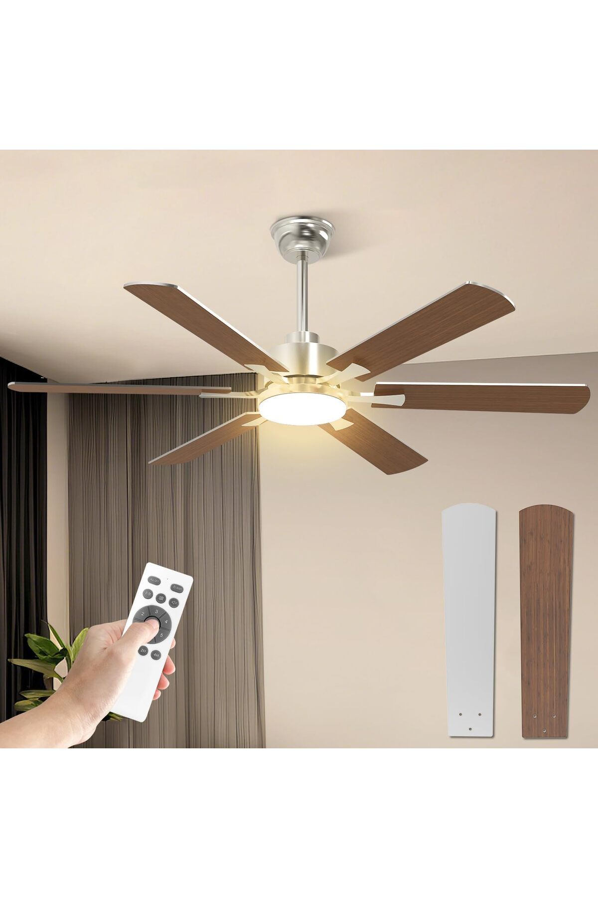 Mefine 132 cm Tavan Vantilatörü ve LED Aydınlatma,Sessiz, Uzaktan Kumandalı