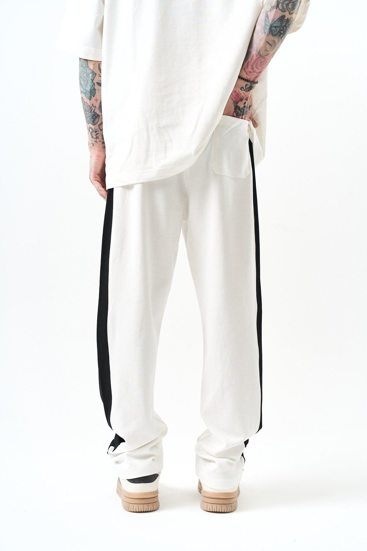 Respire-Men's Leg Detailed Interlock Baggy Sweatpants Ecru 4