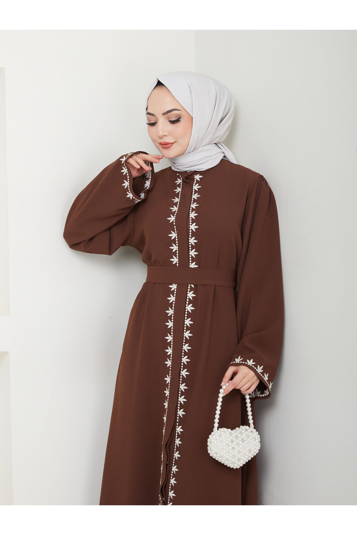 VOLT CLOTHİNG-Women's Embroidered Abaya Ferace Dress 2