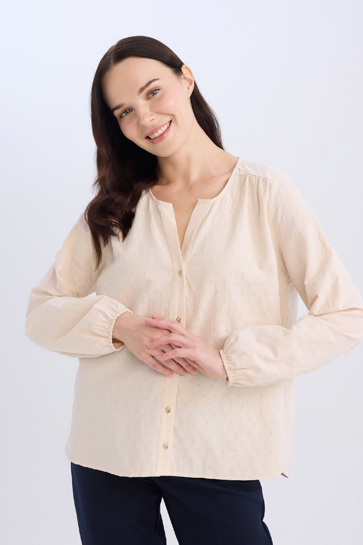 DeFacto-Regular Fit Apache Collar Long Sleeve Shirt E0783Ax25Sp 4