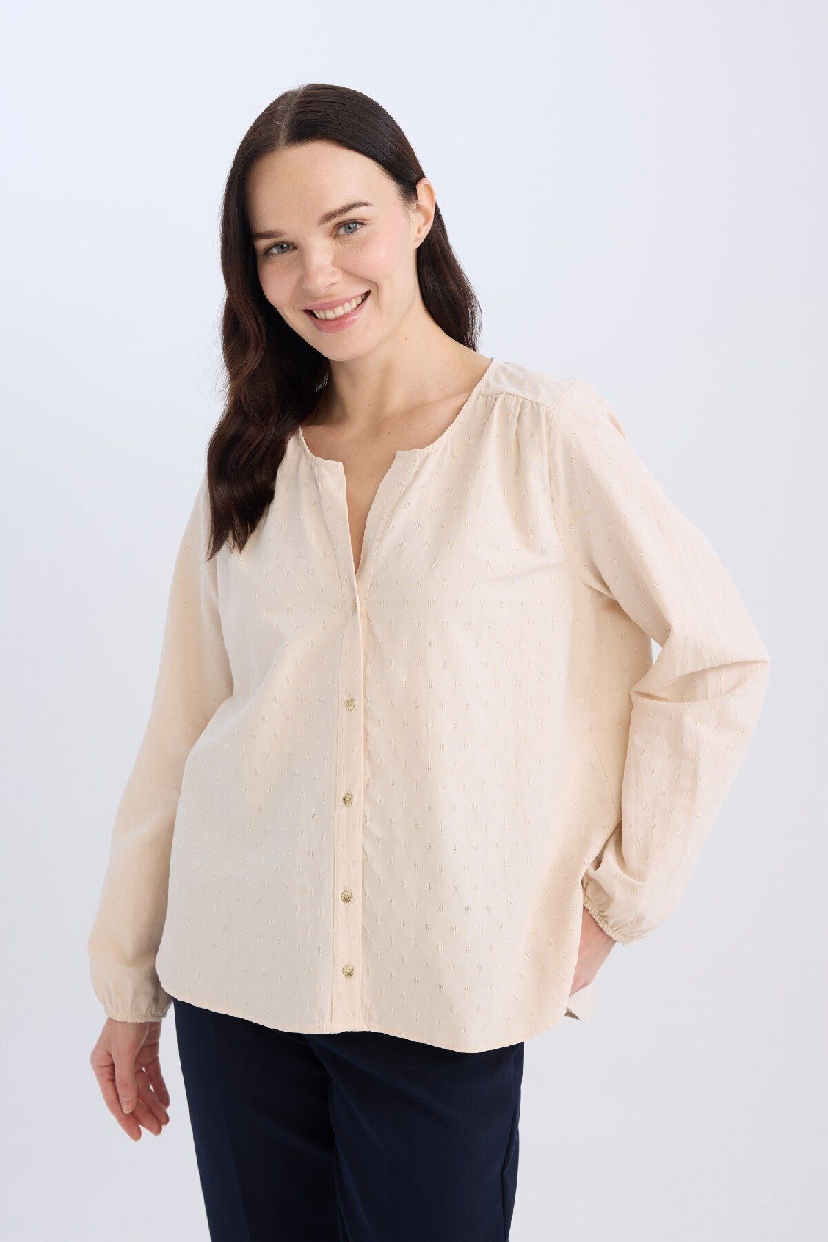 DeFacto-Regular Fit Apache Collar Long Sleeve Shirt E0783Ax25Sp 3