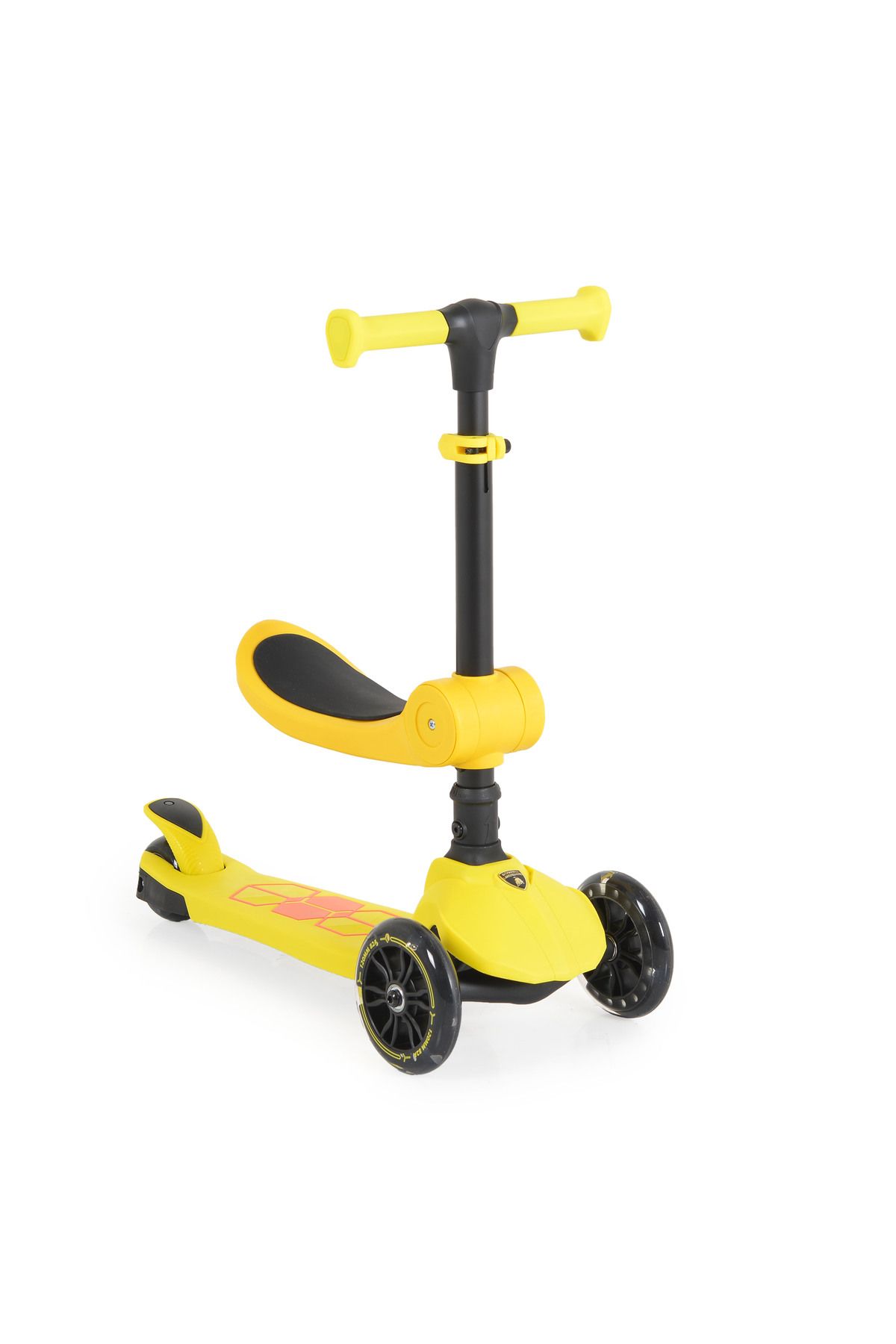 OEM Trotineta Copii 2-5 Ani, Lamborghini 2in1 Galben, Scaunel Si Maner Pliabil, Roti Cu Lumini Led Unisex - One Size