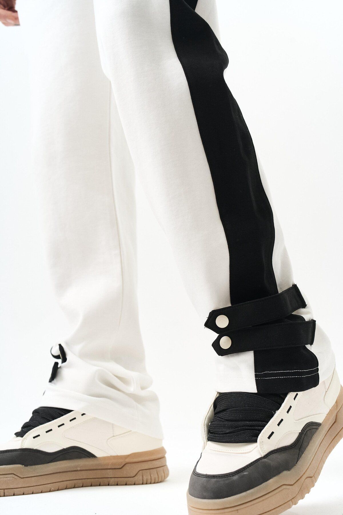 Respire-Men's Leg Detailed Interlock Baggy Sweatpants Ecru 5