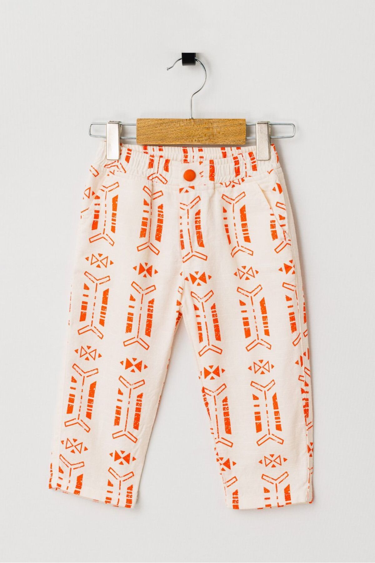 STYLENEST-Girl's Orange Patterned Linen Pants 1