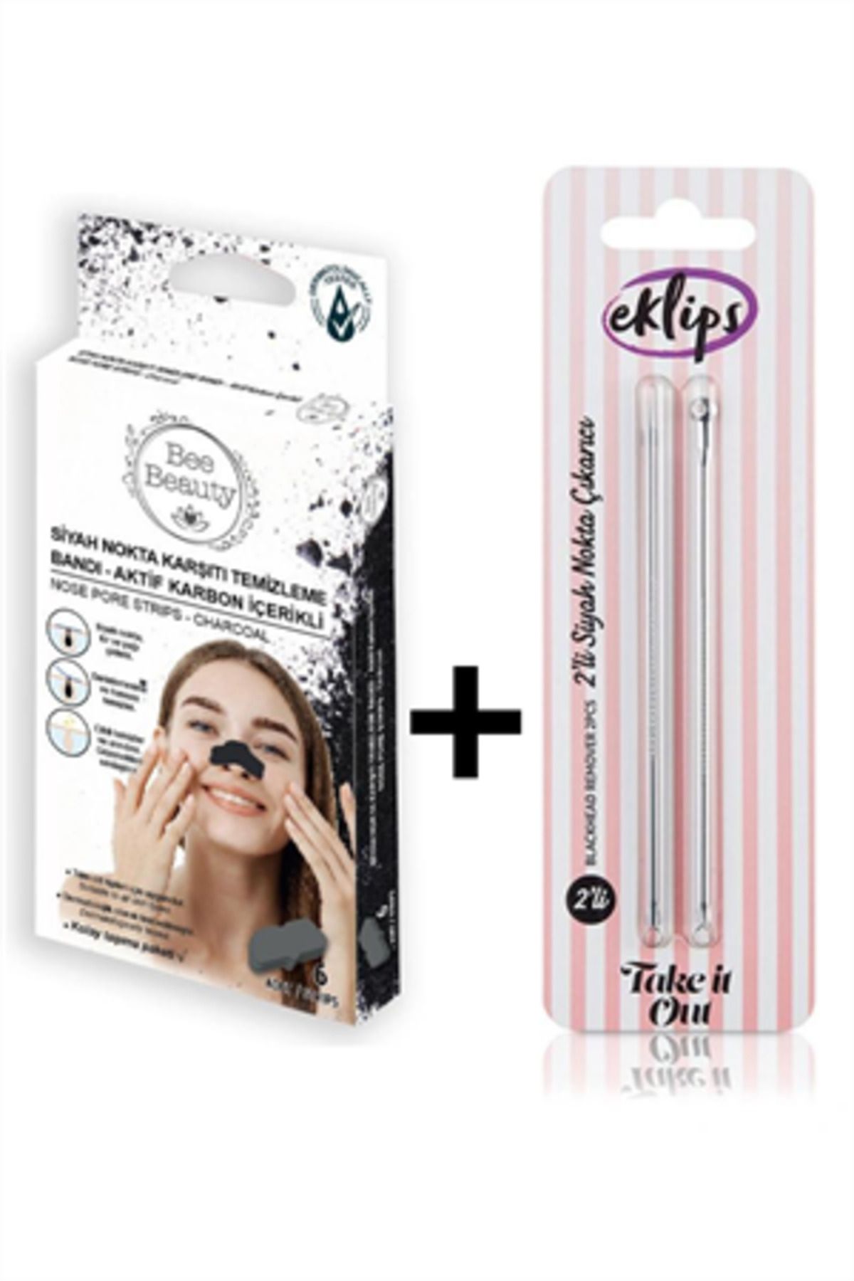Bee Beauty Siyah Nokta Bandı Ve 2 Li Siyah Nokta Çıkarıcı Aparat Paslanmaz Çelik Komedon Akn