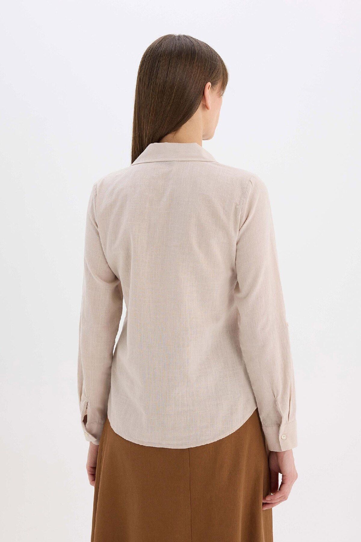 DeFacto-Regular Fit Basic Einfarbig Leinen-Mischung Langarmshirt V2522az25sp 7